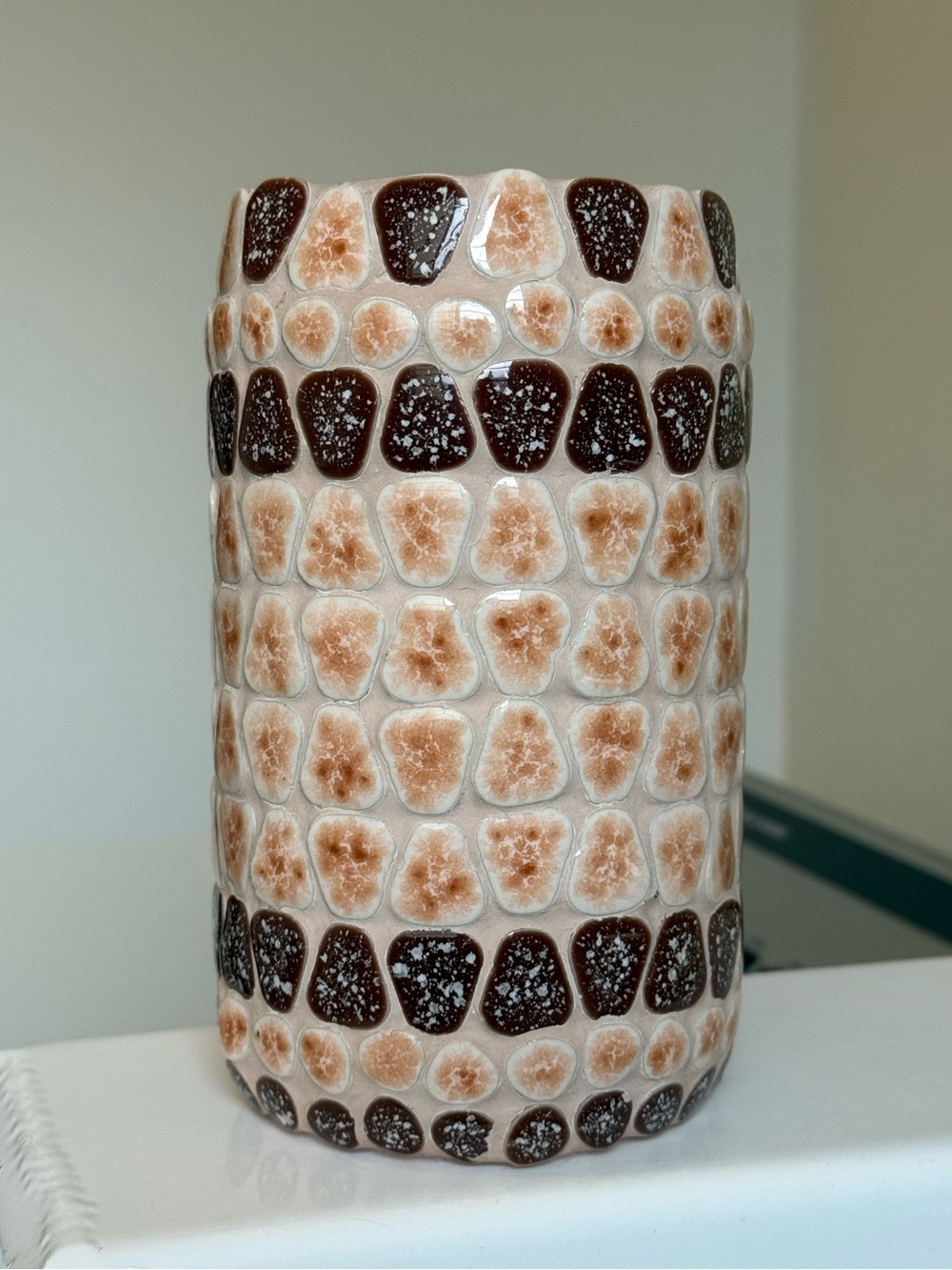 MCM Handmade Stone Ceramic Votive Candle Holder Bud Vase Vintage Home Decor